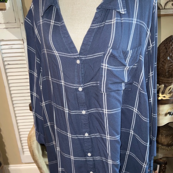 Est. 1946 Women's Plaid Tie Sleeve Shirt Plus Size 26/28W Blue White Top Button - Picture 4 of 10